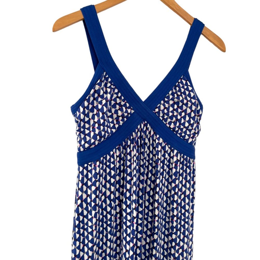 Boden Mia Criss Cross Maxi Dress Size 6 Blue White Geometric Print Sleeveless